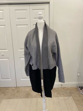 Two-Tone Gray and Black Open-Front Women's Cardigan